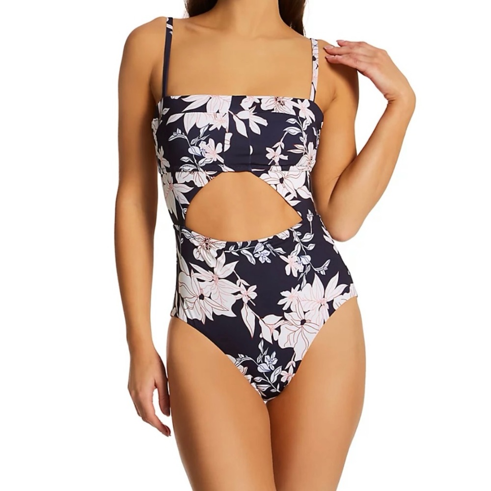 Sanctuary gray floral one piece swimsuit.